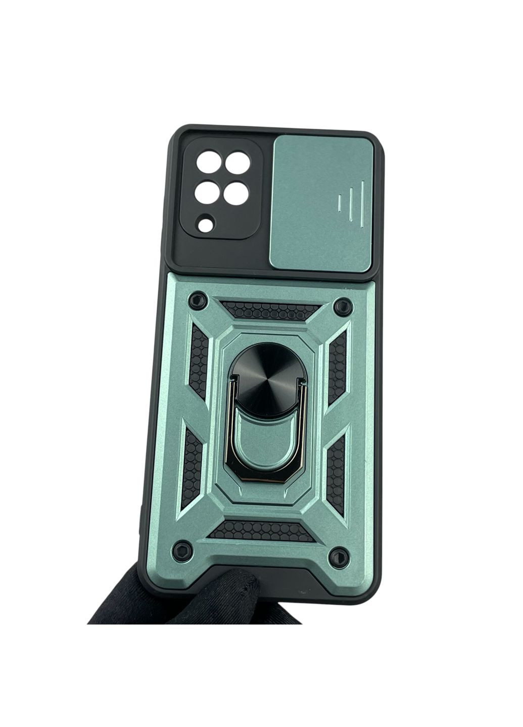 Чехол для Galaxy M12 (SM-M127) бронированный с кольцом со шторкой на самсунг м12 зелёный rg1 Samsung (366390140)