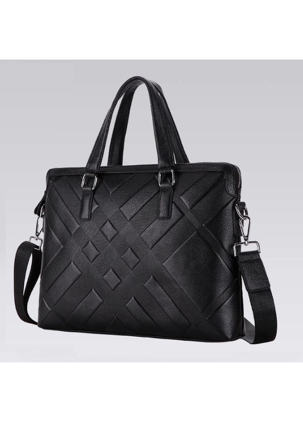 Шкіряний портфель для документів з плечовим ременем з натуральної шкіри чорний No Brand (351536722)