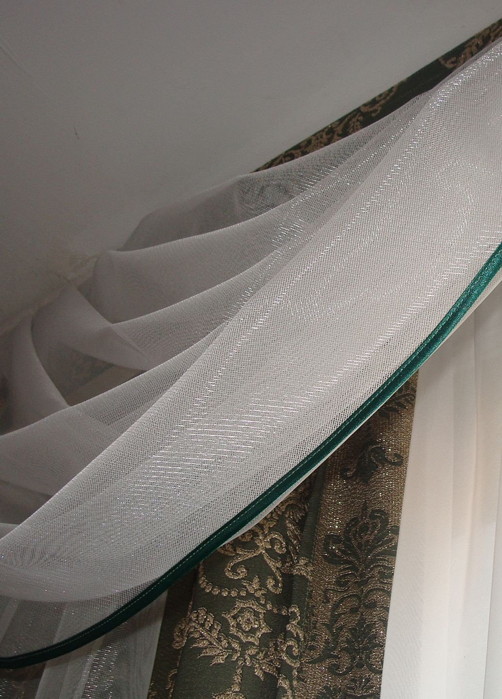 Жесткий ламбрекен с шторами Люкс 250см зеленый с молочным (43ж) Firanka Style (336964126)