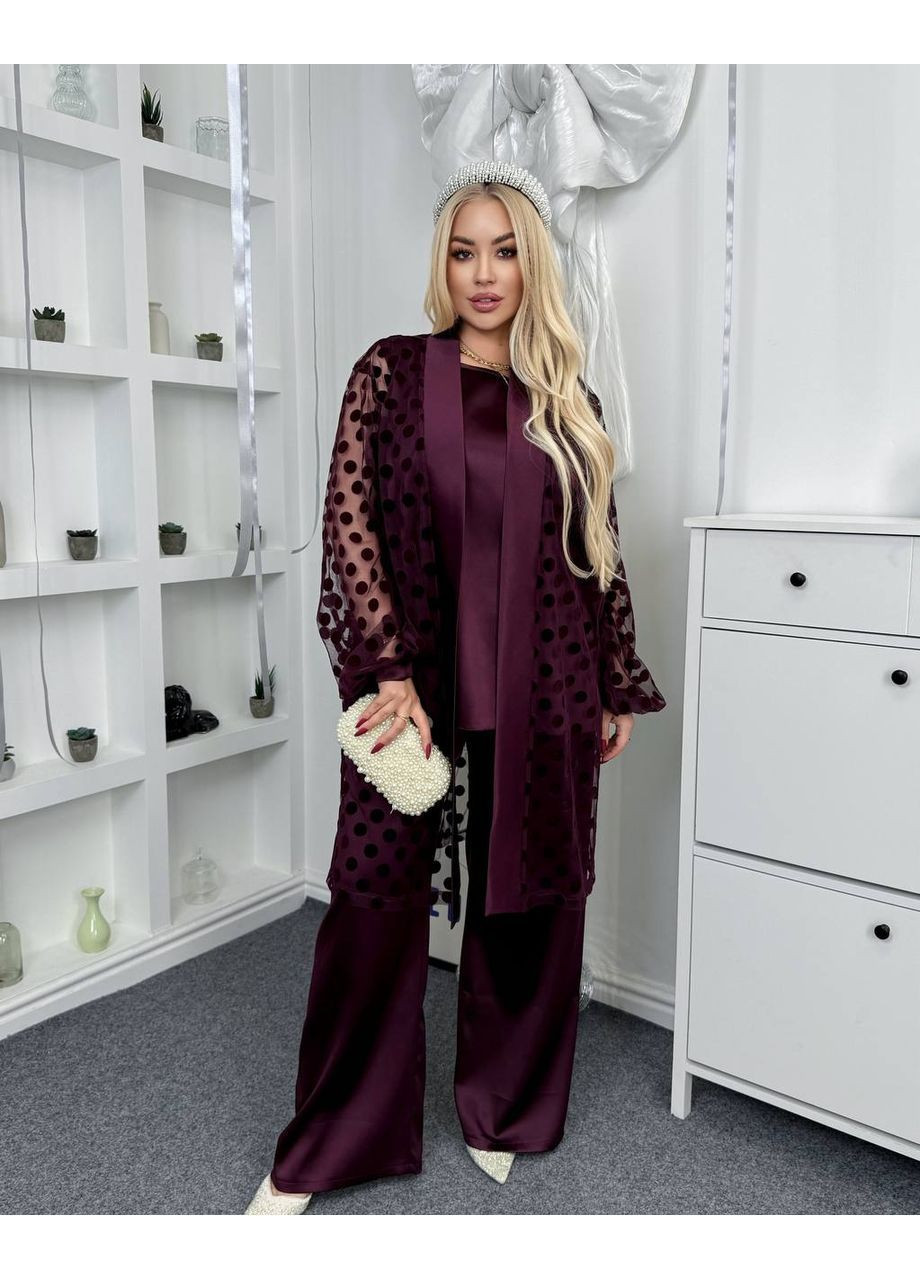 Женский костюм-тройка: майка, брюки палаццо и накидка в горошек. MonCher (369556673)