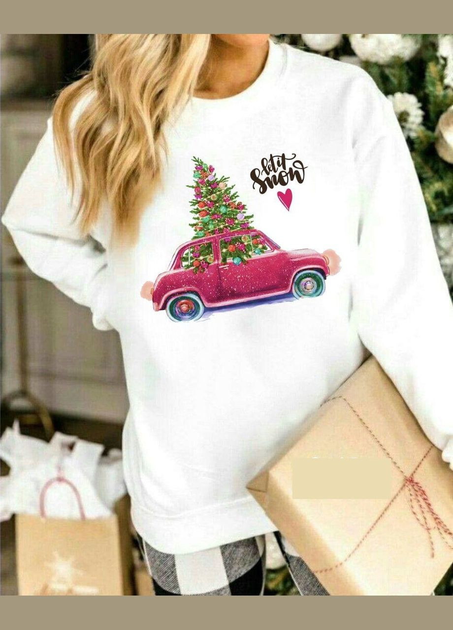 Белый свитшот жениский зимний универсальный "новогодний подарок" b-286 белый,42-48, модель 7 Sofia рисунок (278651477)