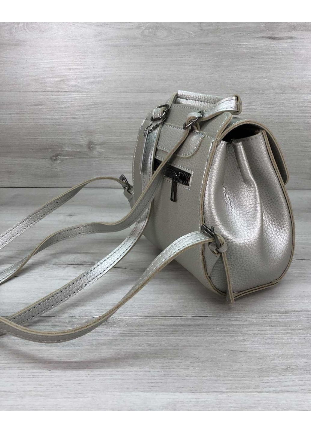 Сумка рюкзак женский серебро экокожа для молодежи с двумя отделениями и замком ProDobro (367266101)