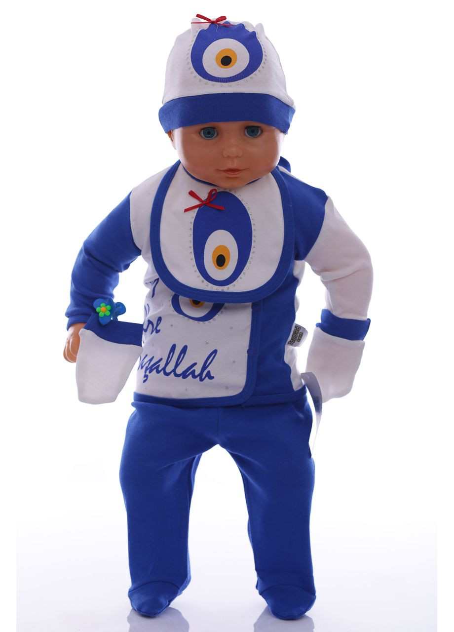 Голубой демисезонный комплект распашонка, ползунки и шапочка трикотажный для мальчика турецкий синий 56 см (36991) BABYKROHA