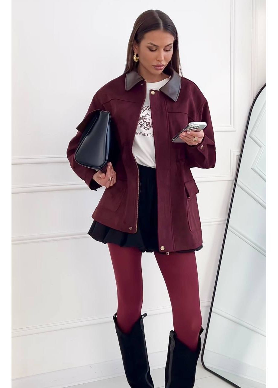 Бордова демісезонна куртка вітрівка зашити та еко-шкіра,з підкладкою,подовжений крій Україна