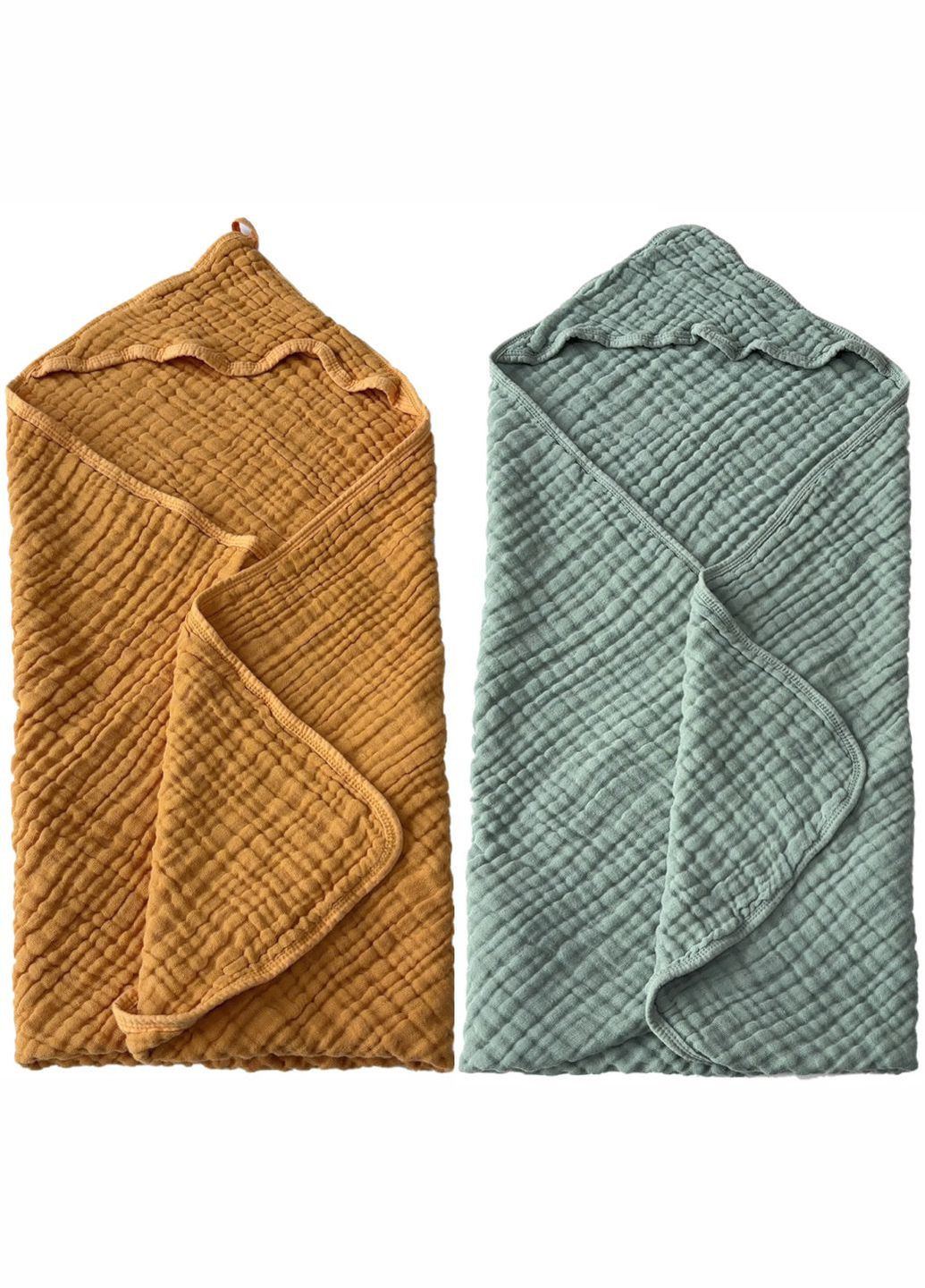 Набір рушників дитячих органічна бавовна (муслін) 6-шарів, 2 шт: 80 x 80 см 0 - 2 років Зелений і Жовтий Lovely Svi однотонний жовтий