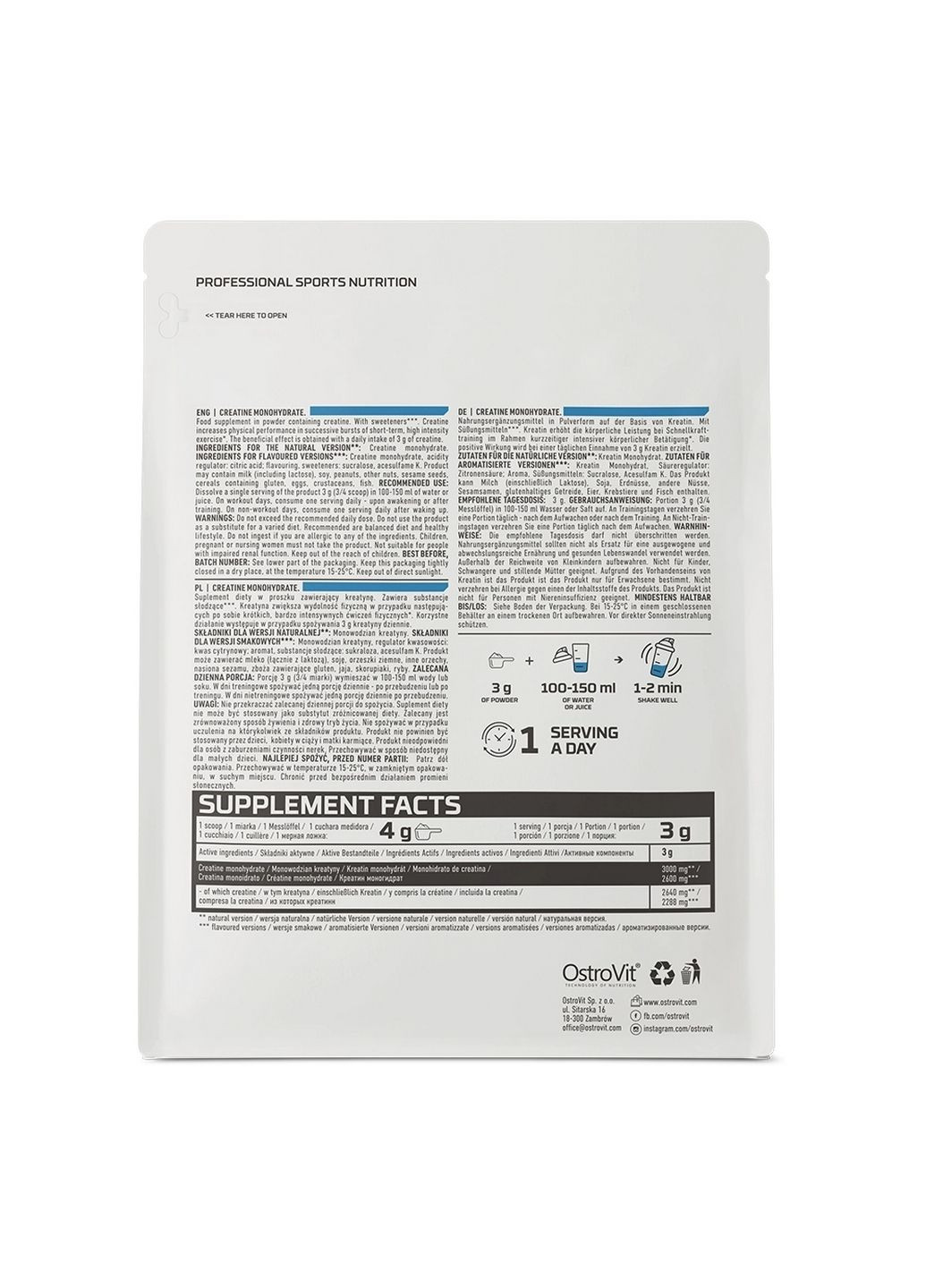 Креатин Creatine Monohydrate, 300 г Зелене яблуко Ostrovit (293416834)