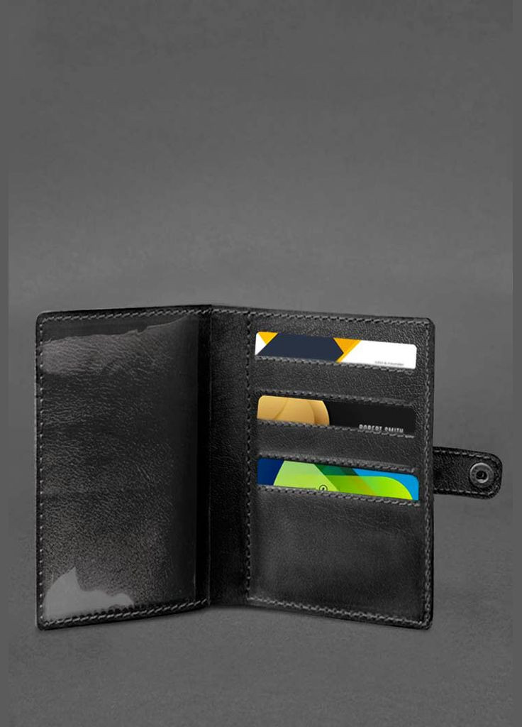 Шкіряна обкладинка-портмоне для військового квитка 15.0 Чорна (A-027879) BlankNote (329186735)