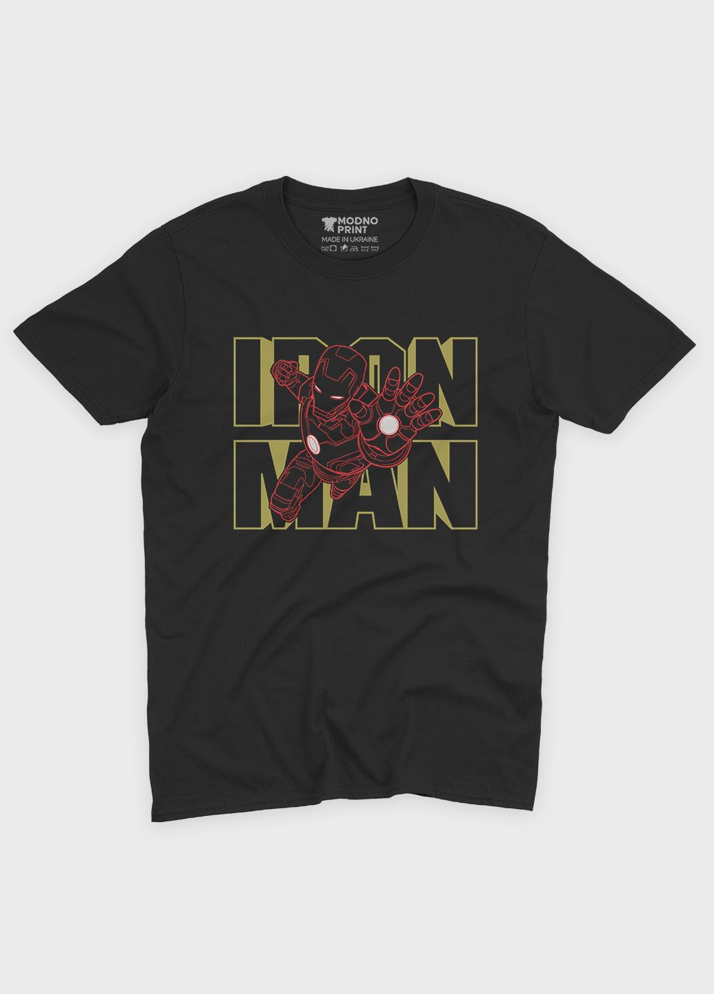 Черная демисезонная футболка для мальчика с принтом супергероя - железный человек (ts001-1-bl-006-016-008-b) Modno