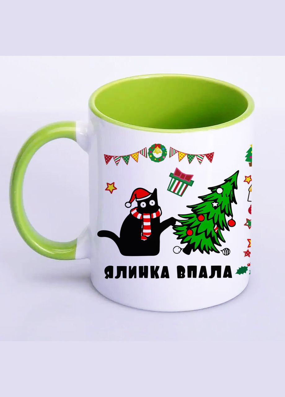 Чашка з принтом, друк макету "Ялинка впала,піднімай" / Кружка новорічна з котиком 330 мл (колір чорний) (17206) No Brand (312488255)