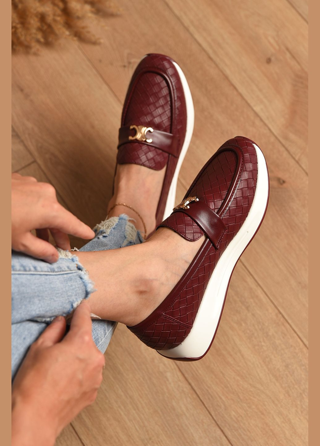 Let's Shop Туфли-лоферы женские бордового цвета лоферы бордовый з искусственный мех, искусственная кожа, украина — демисезон (345569320)