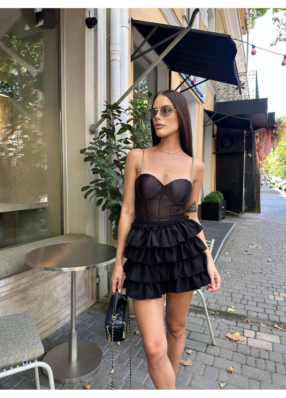 Женский короткие шорты с рюшами черного цвета 34035 Fashion (351581131)