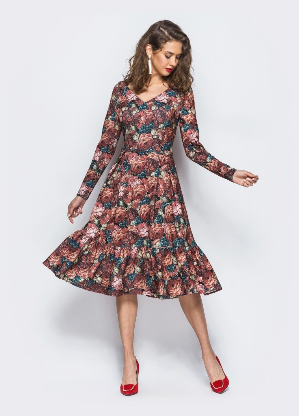 Розовое праздничный платье с расклешенной юбкой и флористичным принтом Dressa с цветочным принтом