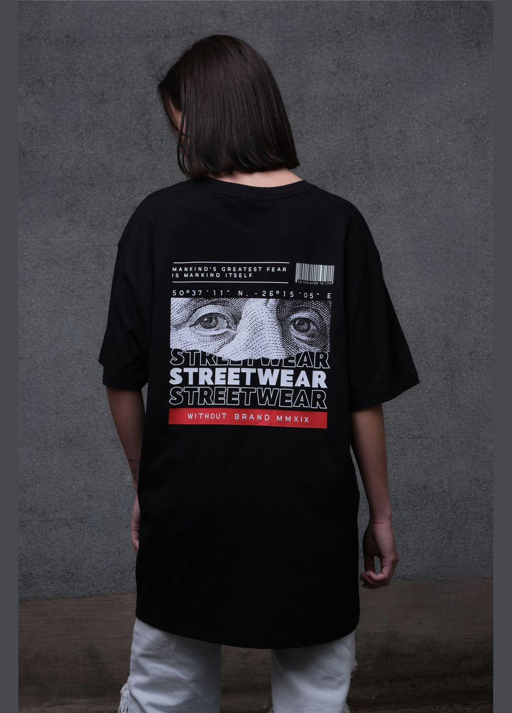 Черная всесезон оверсайз футболка с принтом streetwear с длинным рукавом Without