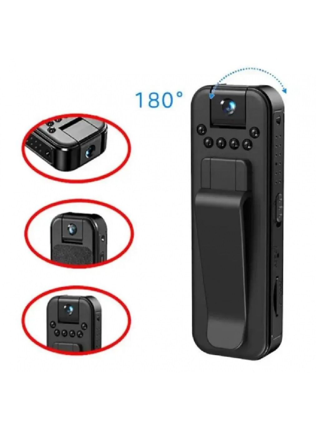 Нагрудна акумуляторна міні боді камера реєстратор із ширококутним об'єктивом записом у процесі зарядки (479512-Prob) Unbranded (322031121)