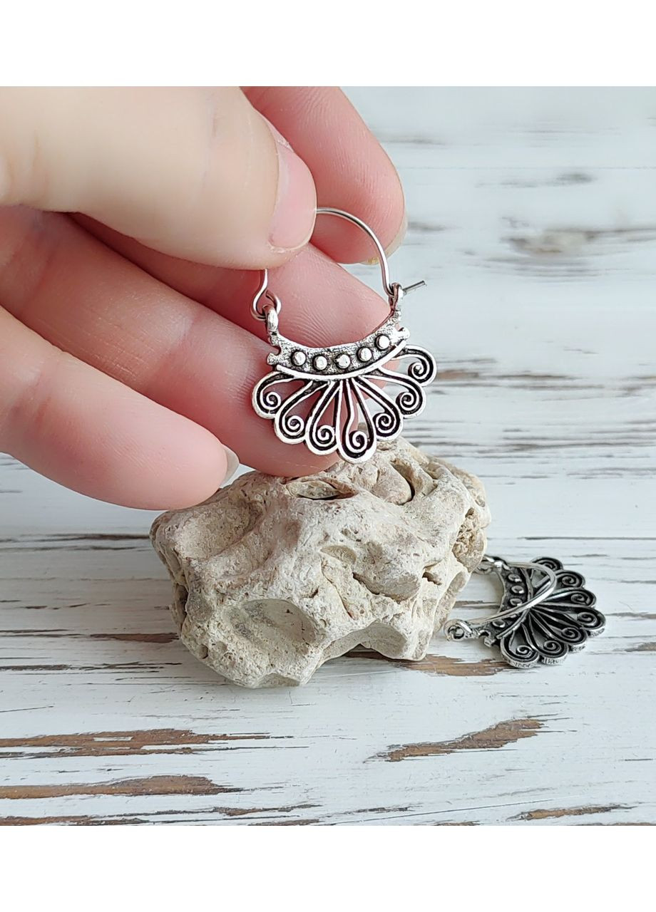 Этнические индийские серьги с орнаментом под серебро №1 No Brand (364202404)