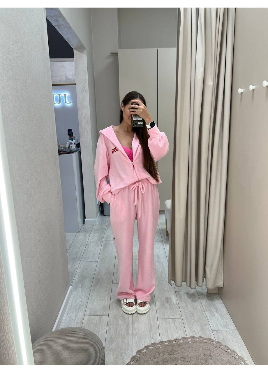 Рожевий костюм велюровий двійка з вишивкою No Brand 752-1 (358932300)