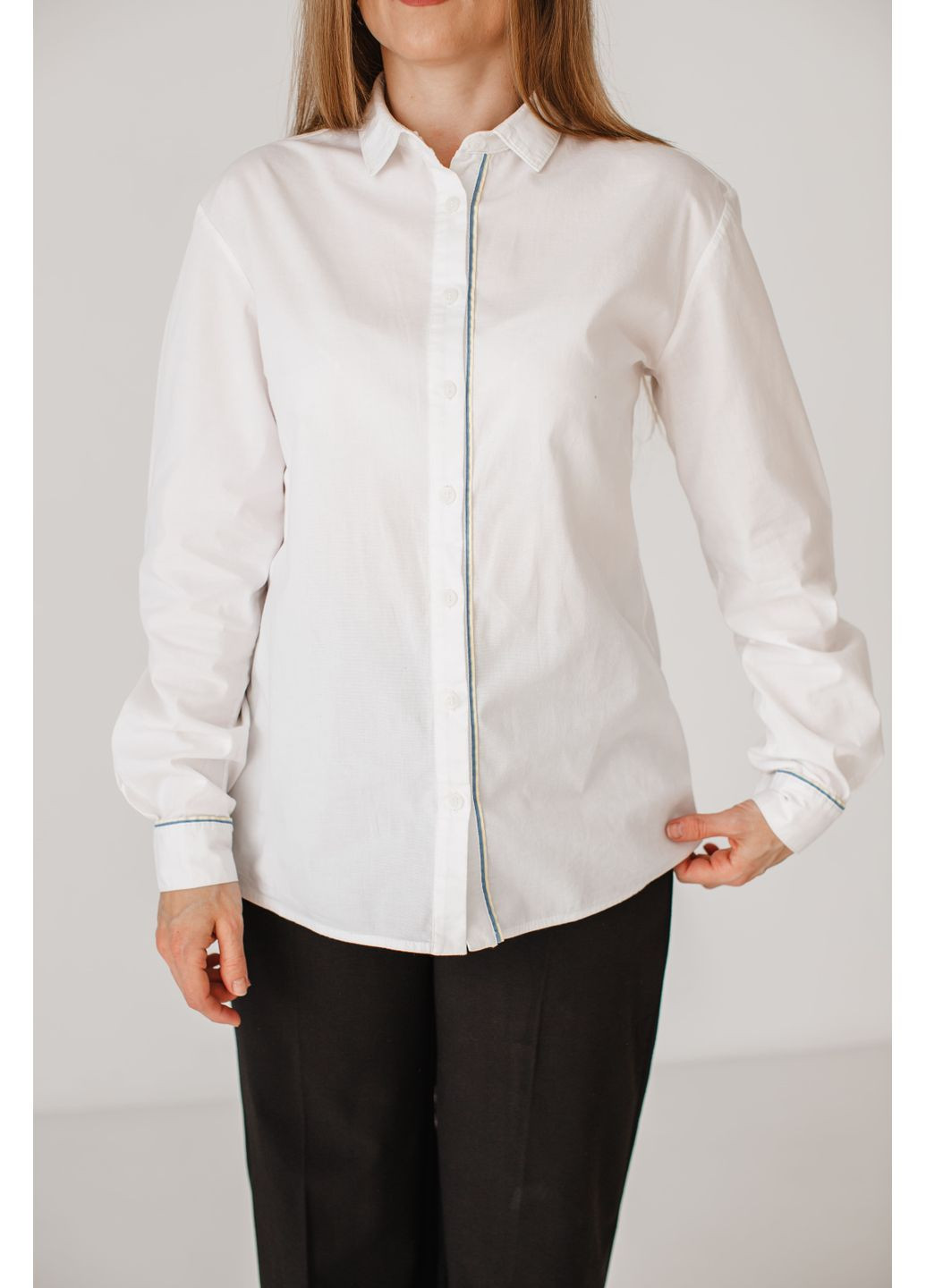 Белая классическая, повседневный, кэжуал рубашка однотонная No Brand с длинным рукавом