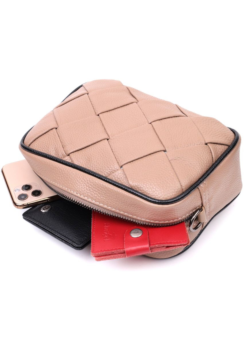 Шкіряна сумка через плече з плетінням жіноча 22409 Бежева Vintage (302007958)