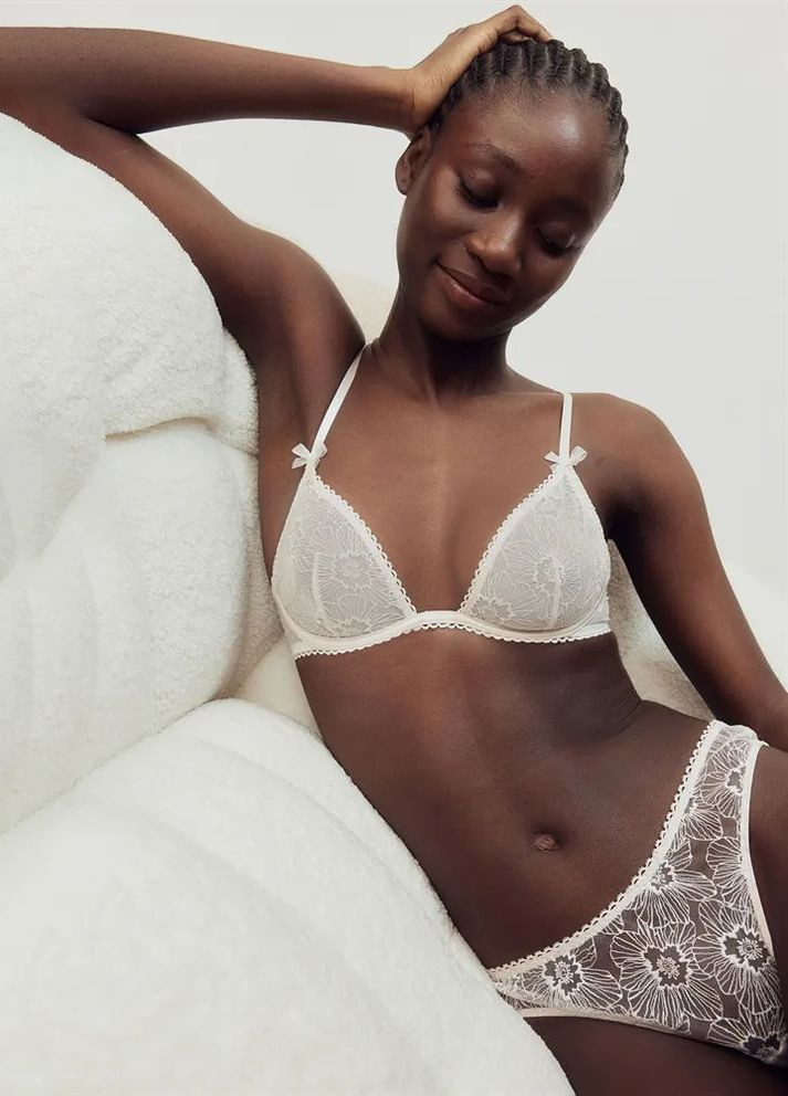 Молочний мереживний бюстгальтер H&M
