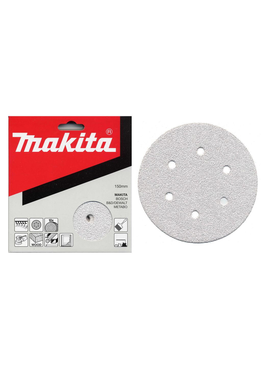 Набір шліфувального паперу P-37736 (150 мм, 6 отворів, К400, 10 шт) білий шліфпапір шліфувальний диск (30610) Makita (295041940)