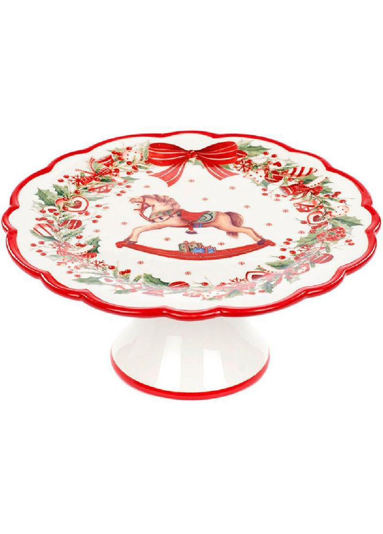 Підставка для торта "Різдво" 21.6см, кераміка, червоно-біла Bona (330018265)