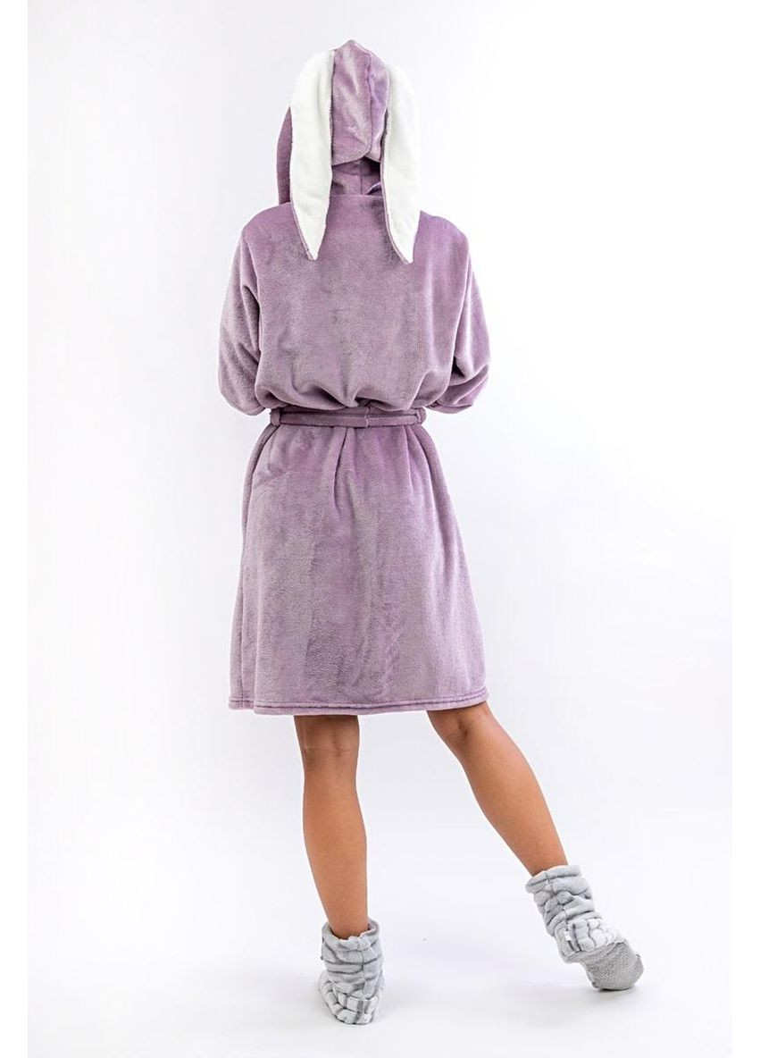 Халат дитячий бузковий зайчик велсофт з капюшоном і вушками для дівчат-підлітків V&V (360953447)