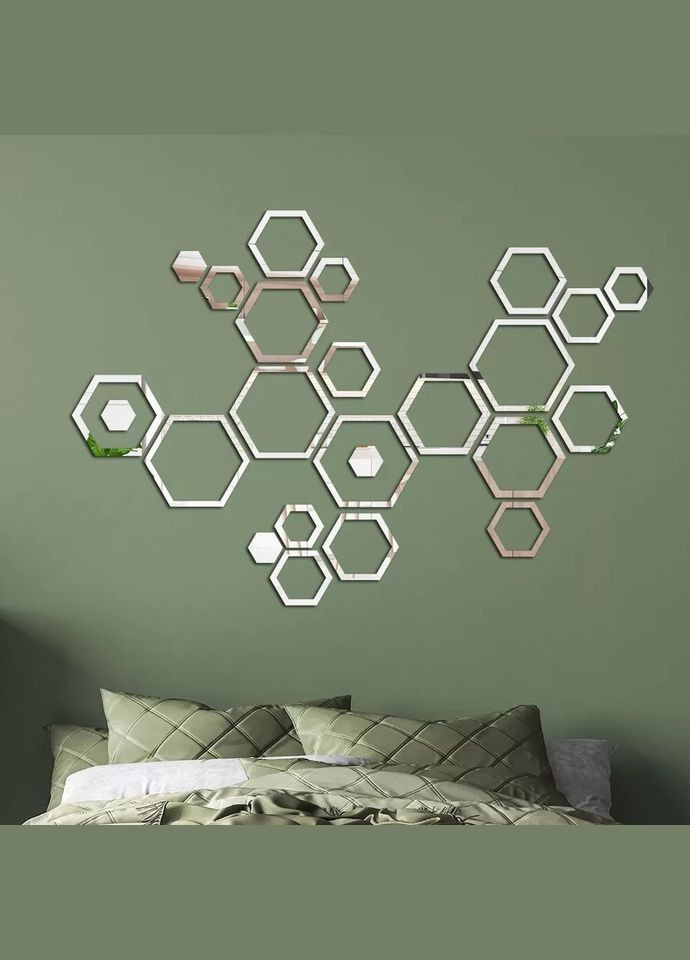 Дзеркальні шестикутні пластикові наклейки 6 шт набір від 20 до 6,6 см No Brand (302242427)