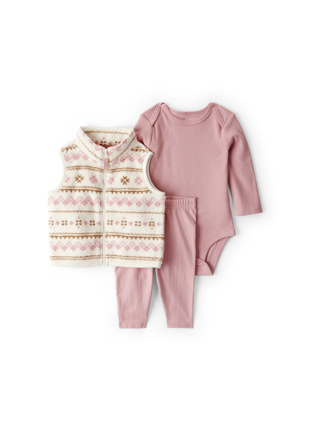 Рожевий демісезонний комплект 3в1 боді, жилет, штани для дівчинки 69-72 см (1u042210_9m) Carter's