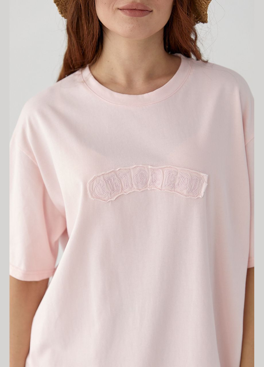 Футболка вільного крою з вишитим написом - жовтий колір Lurex - (335077151)