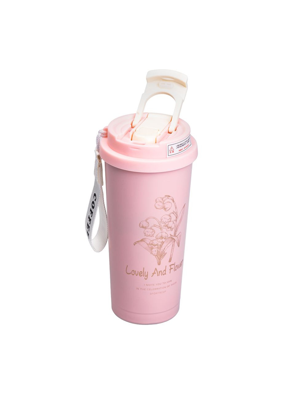 Термочашка Flower Style з ремінцем 500 мл Рожева Yiwu (360454958)