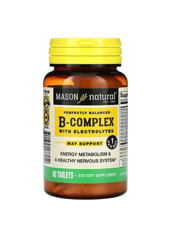 Комплекс вітамінів В з електролітами (B-Complex With Electrolytes) 60 таблеток Mason Natural (371923145)