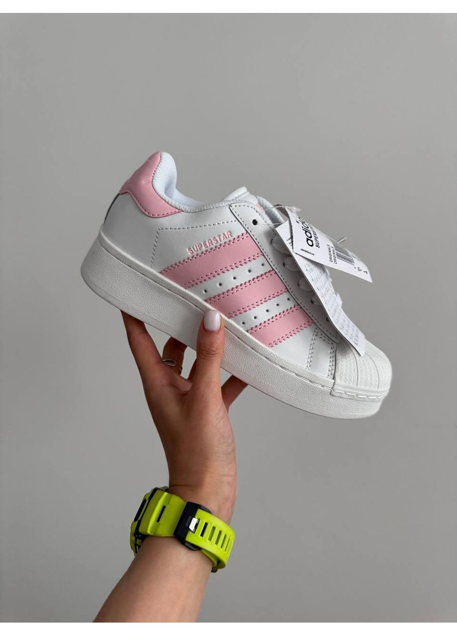 Розовые демисезонные кроссовки мужские adidas superstar platform white pink адидас суперстар No Brand