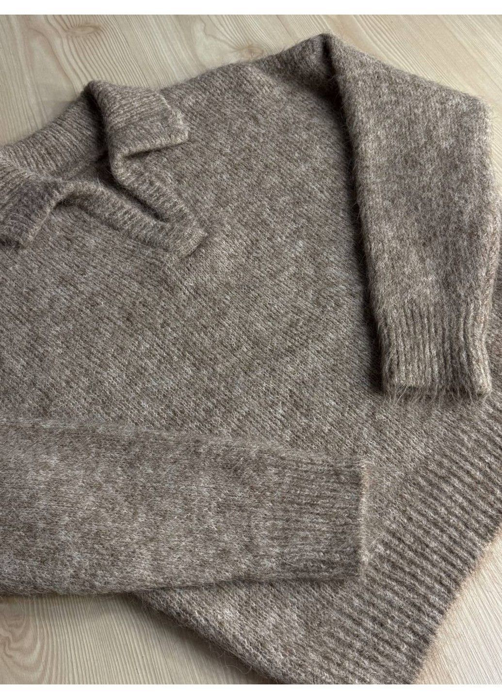 Бежевый демисезонный свитер женский a-n 19-1 с воротником поло теплый свободный No Brand