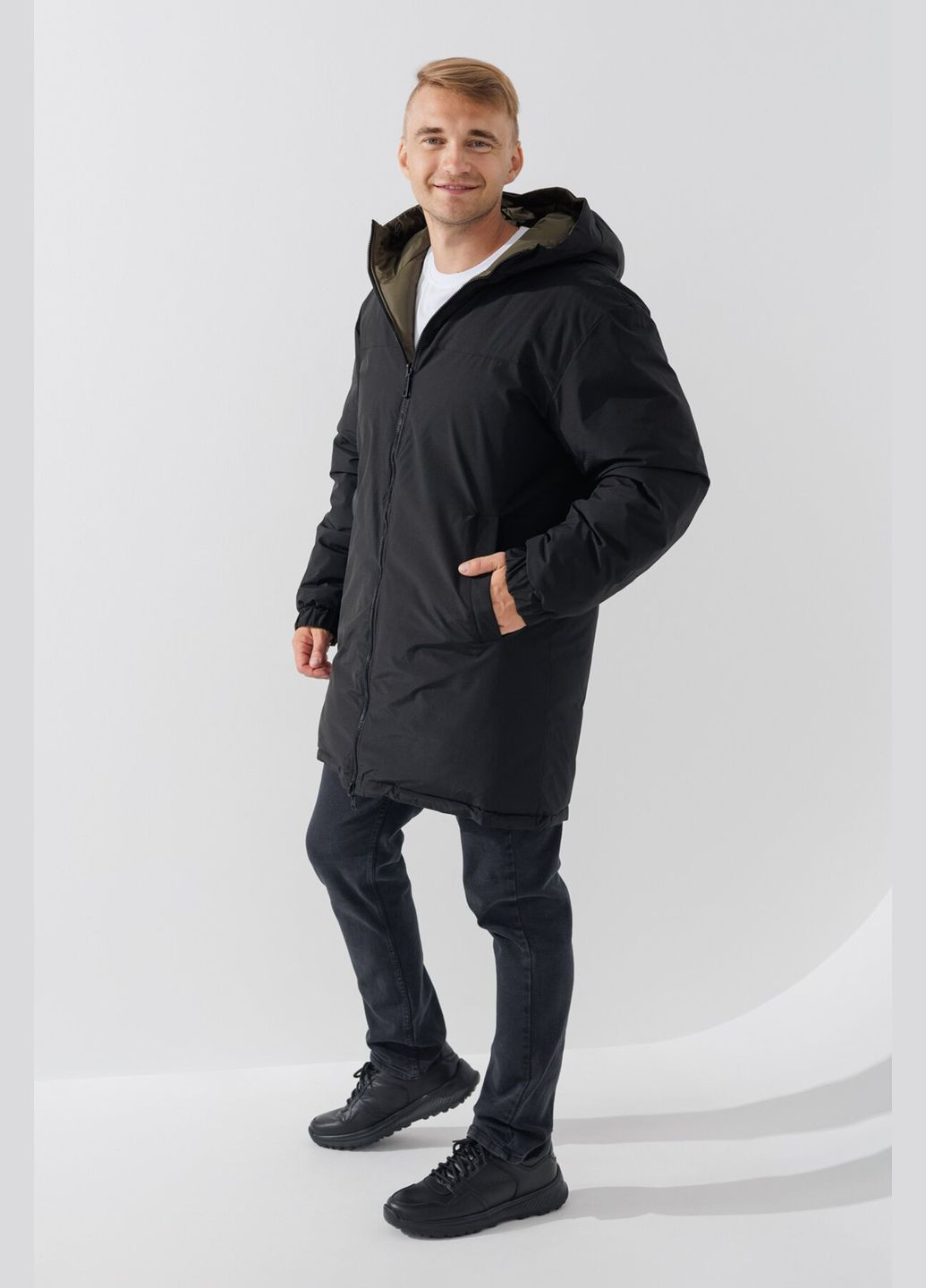 Оливковая (хаки) зимняя куртка двухсторонняя однотонная мужская 9906 хаки с черным (2000990543660w) shop (2000990543660) No Brand