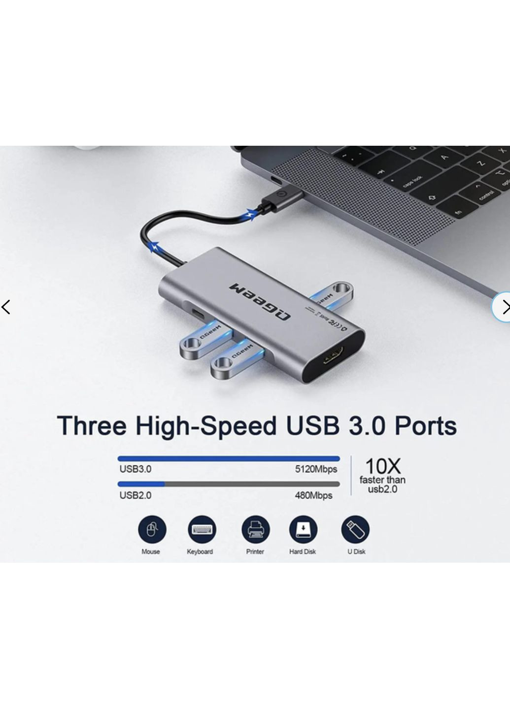 Хаб 7в1 100W|USB 3.0/USB 2.0/HDMI/Type-C/MicroSD/TF QGeeM (351371237)