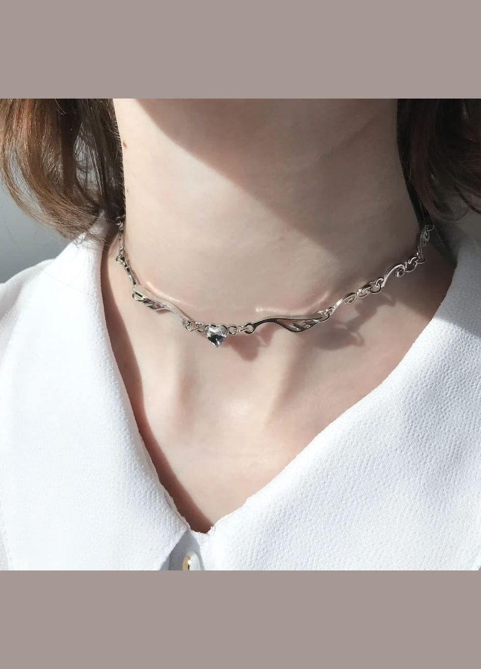 Чокер ланцюжок сріблястий тендітний естетичний з кристаликом серця та милими крильцями намисто кавай лоліта кокетт елегантний No Brand (307288343)