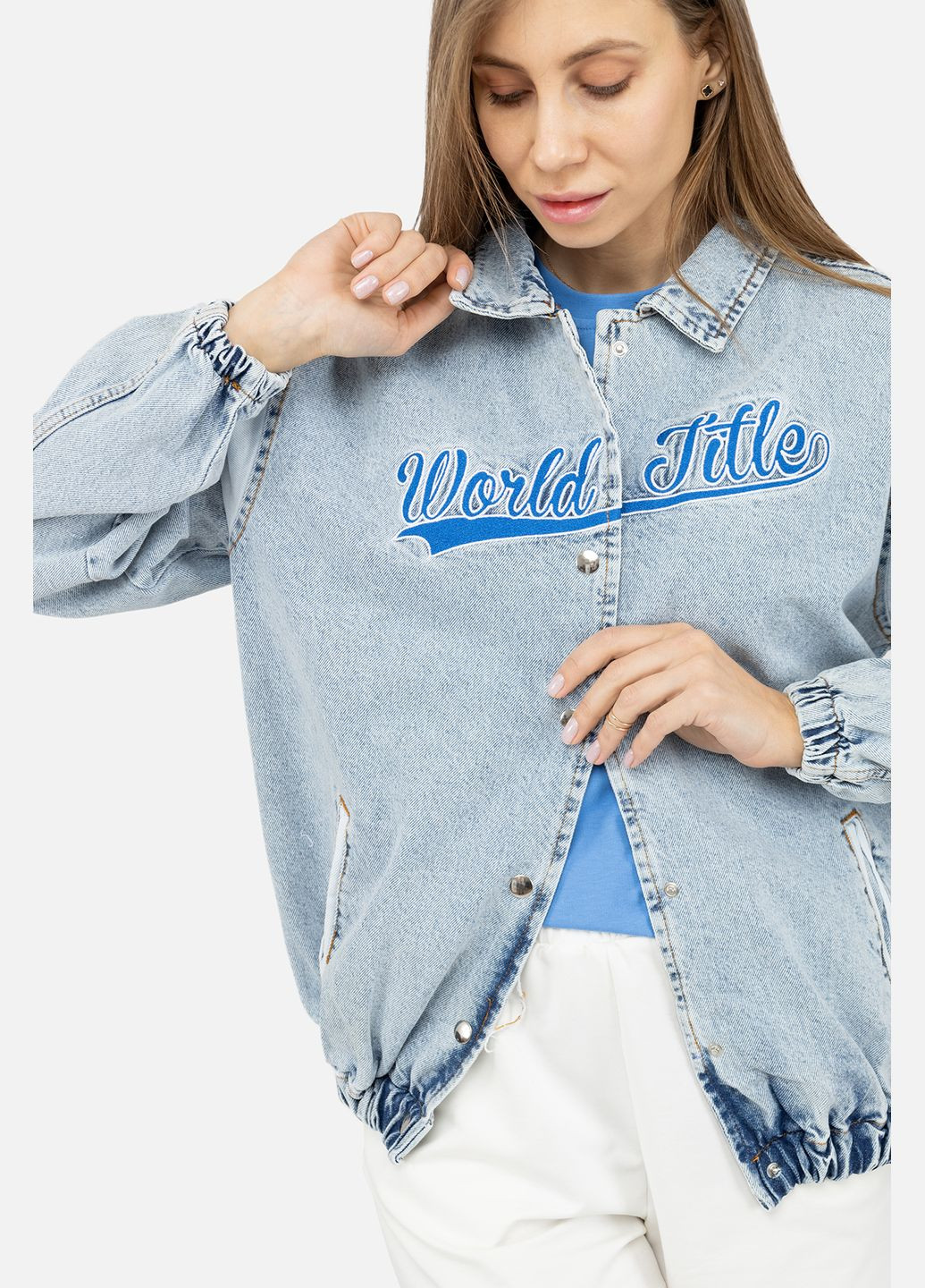 Блакитна демісезонна жіноча джинсова куртка колір блакитний cb-00247873 Zarxlife