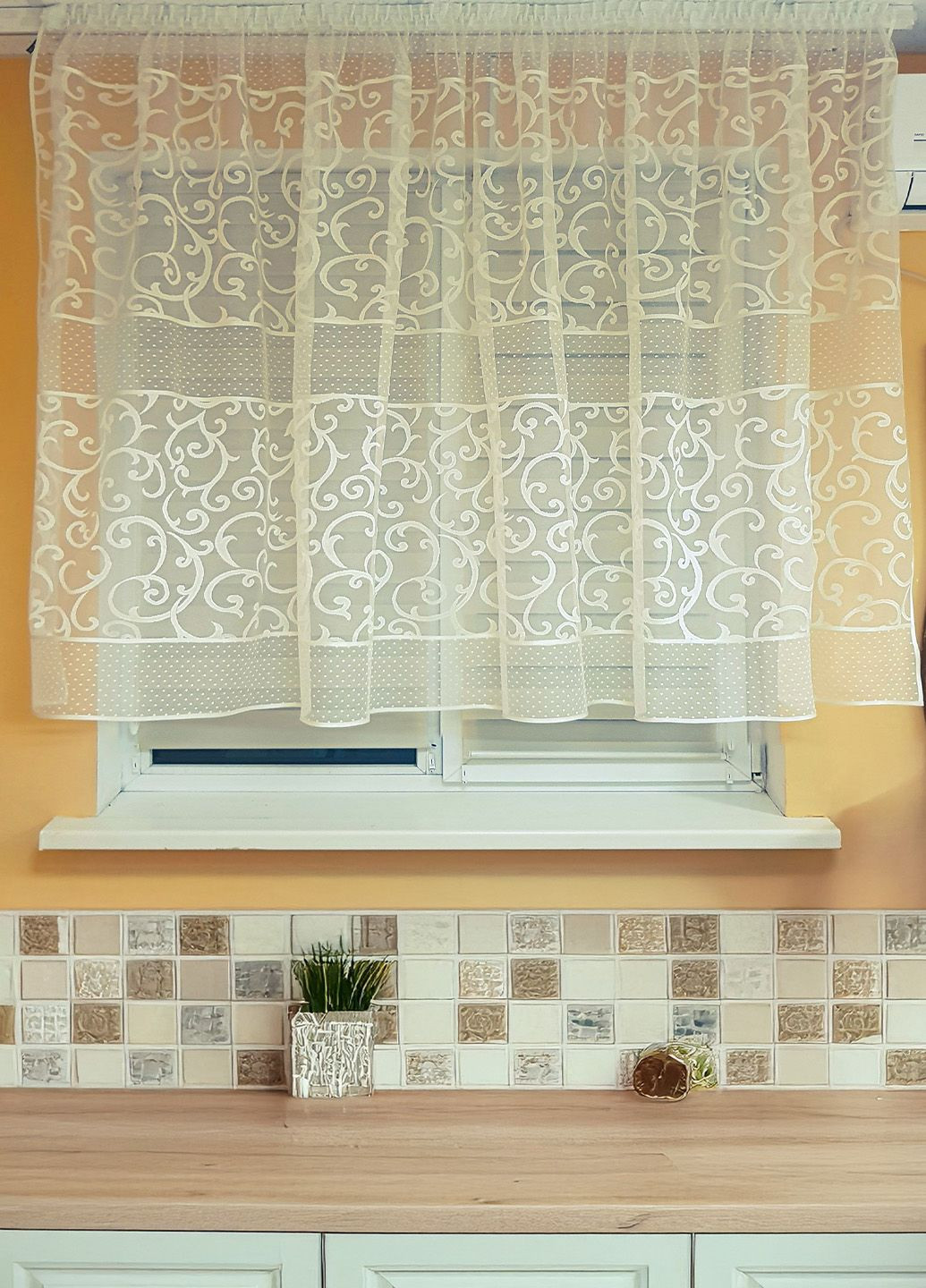 Тюль до підвіконня Ажур Завитки карниз 200см молочний (22_4а) Firanka Venzel (332795273)