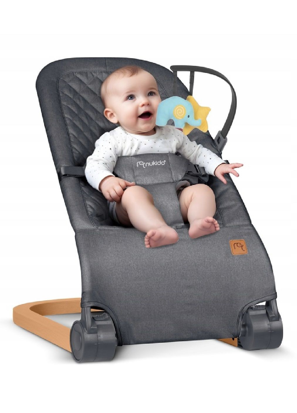 Детское складное кресло качалка шезлонг лежак с игрушками съемной дугой стеганным сиденьем (479931-Prob) Серое Unbranded (326738199)