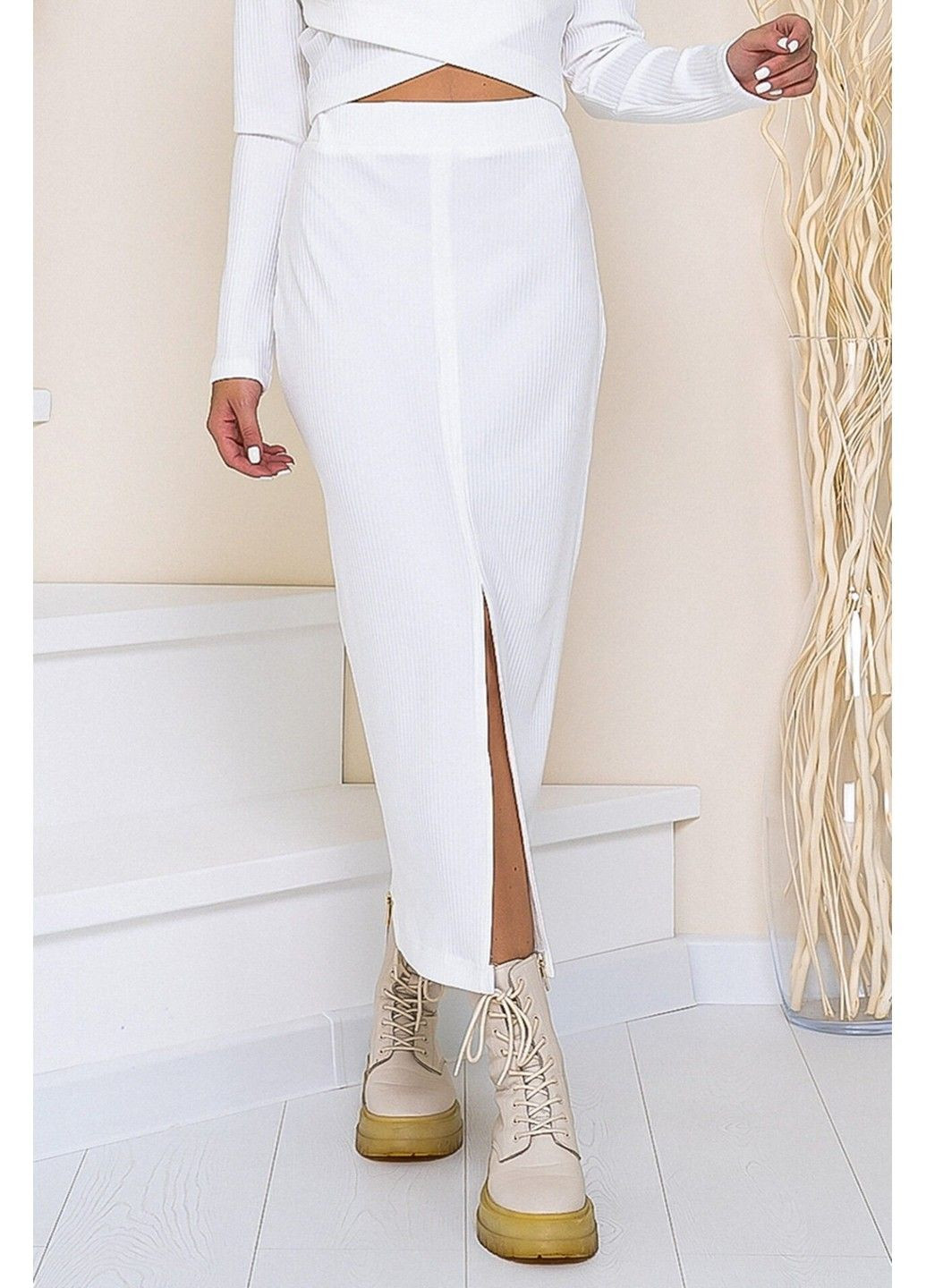 Молочна спідниця міді трикріаж мустанг 21105 молочна Tanita-Romario