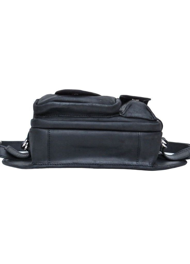 Мужская поясная сумка из натуральной кожи с тремя крупными отделениями черная TARWA (302315105)