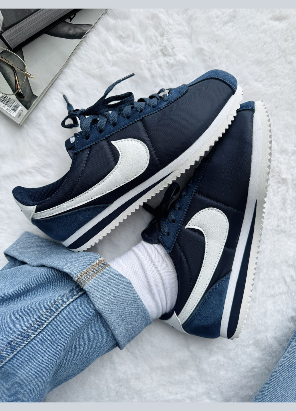 Синие демисезонные кроссовки мужские и женские nike cortez blue navi white | найк кортез синие No Brand