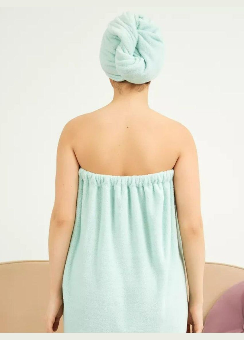 Банный халат полотенце с чалмой 80х140 Голубой (П4К-novo-f-sauna-008) No Brand (323160677)