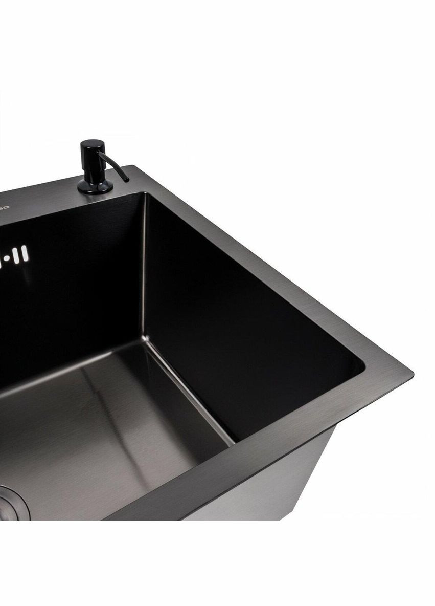Кухонна мийка PVD чорна 65*45 Handmade (сифон круглий, 3,0/0,8) Valeso (342071593)