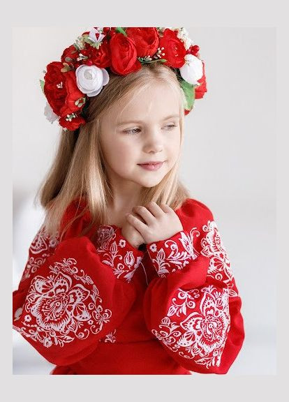 Красное голубое пышное яркое платье для девочки с вышивкой Марічка (326810808)