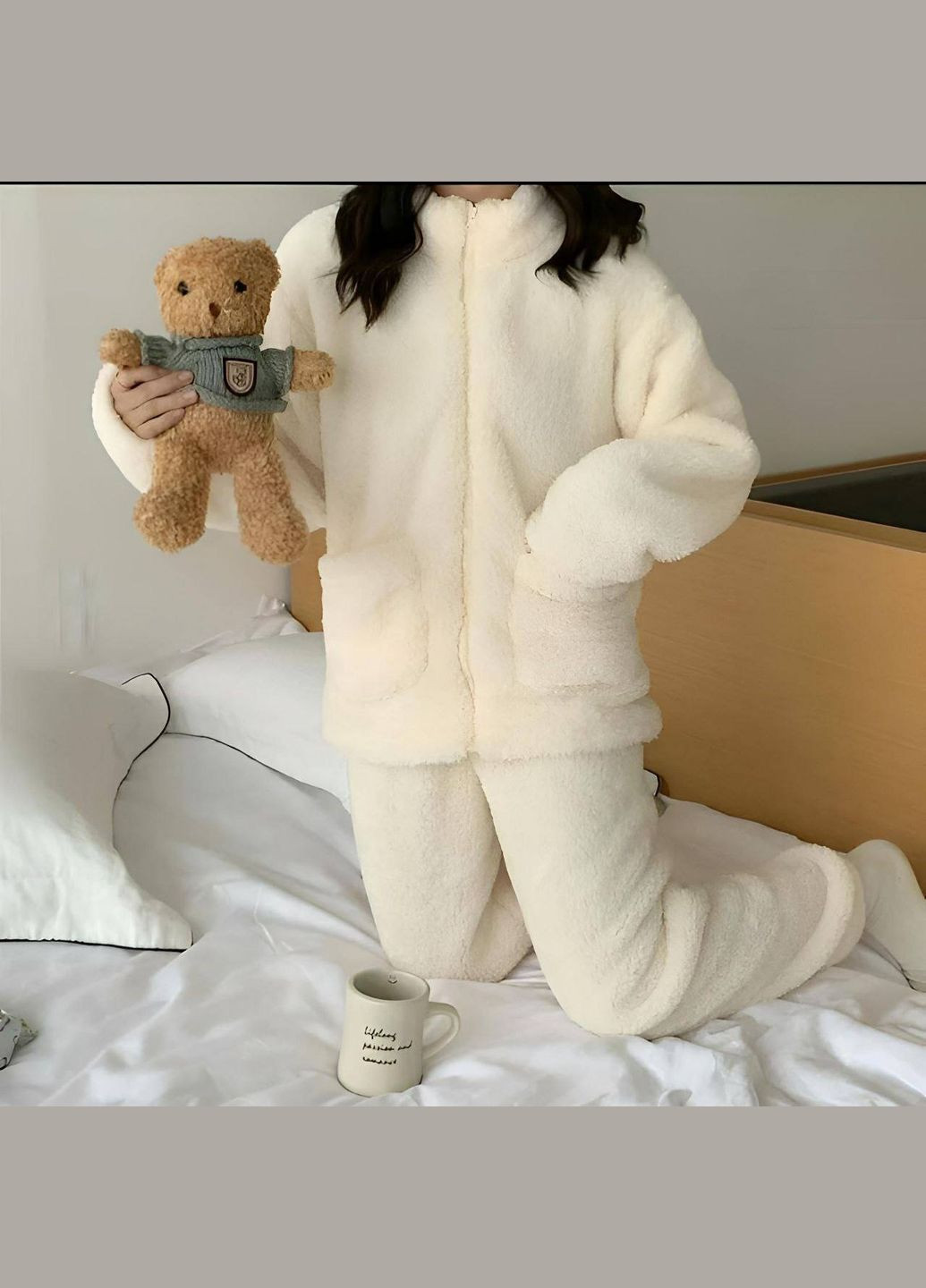 Бежева зимня домашній комплект двійка (штани + кофта) No Brand