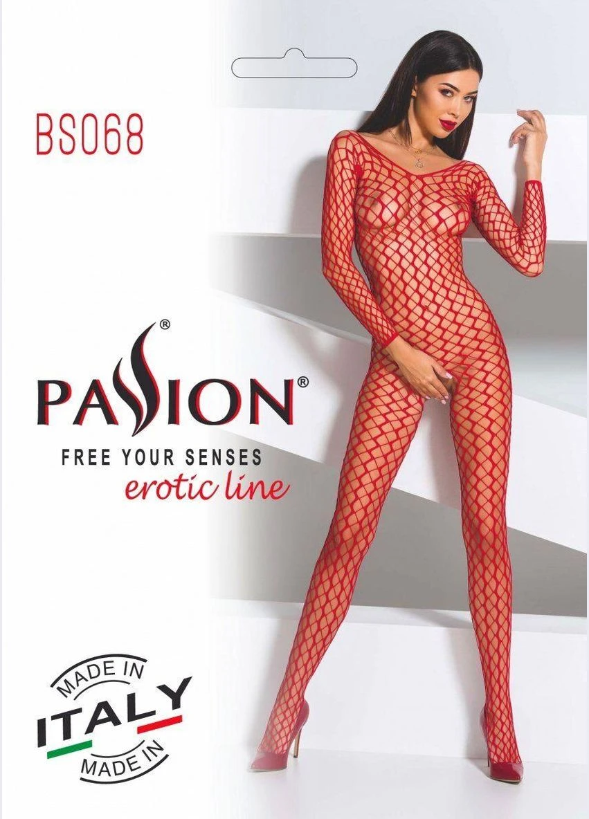 Бодистокинг BS068 red, комбинезон, крупная сетка, длинный рукав Passion (303909034)