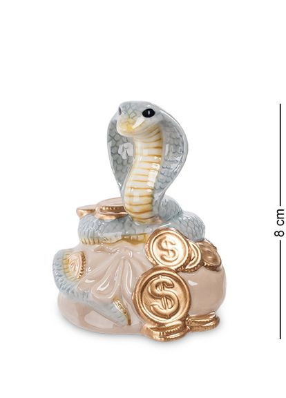 Фигурка фарфоровая Кобра на монетах 8х7х8 см 1104692 серая змея Pavone (346534007)