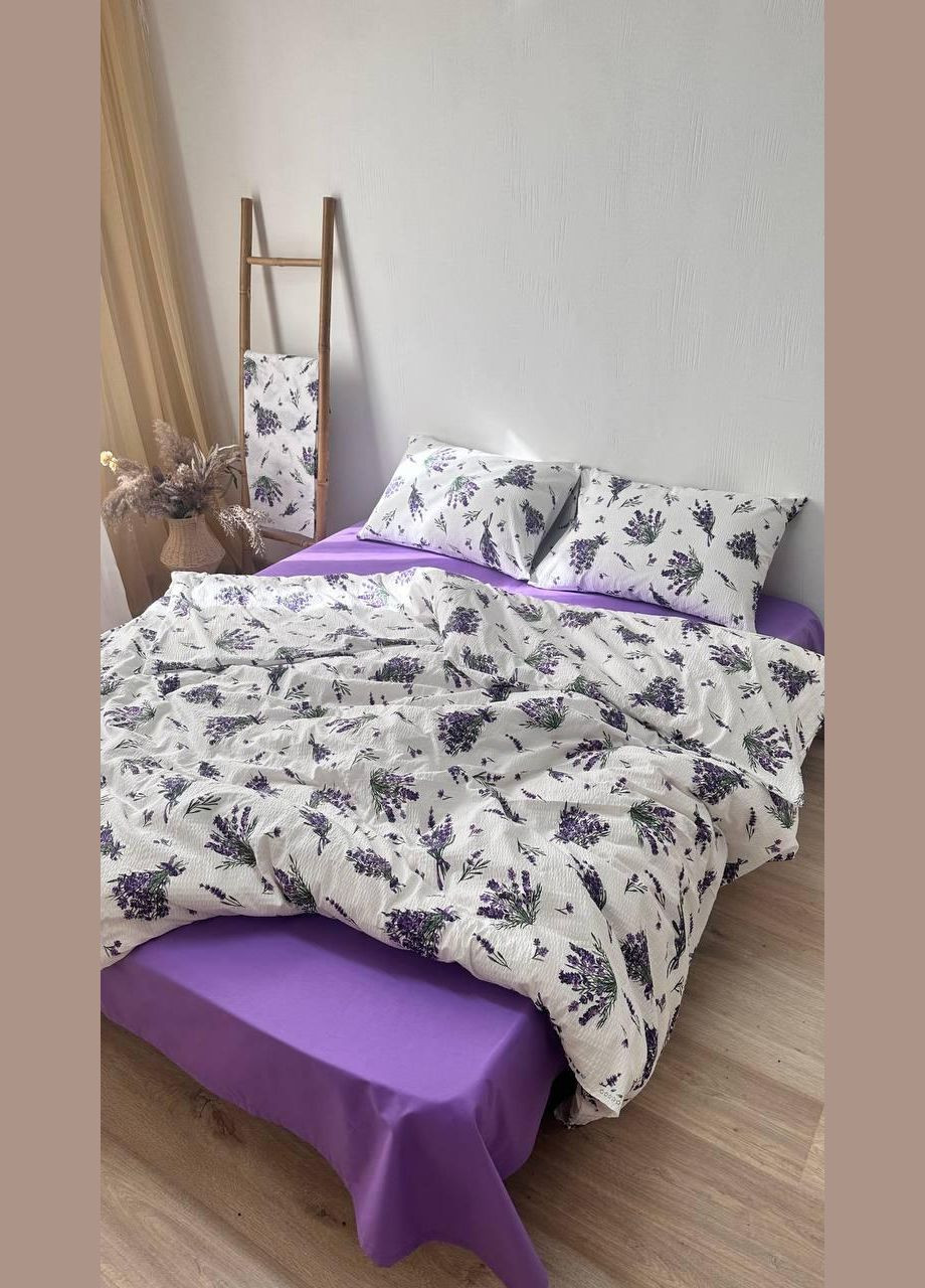 Постельное белье из натурального хлопка Ранфорс жатка Полуторный 150 x 210 см Фиолетовый с белым (П1Е54031) No Brand (308754845)