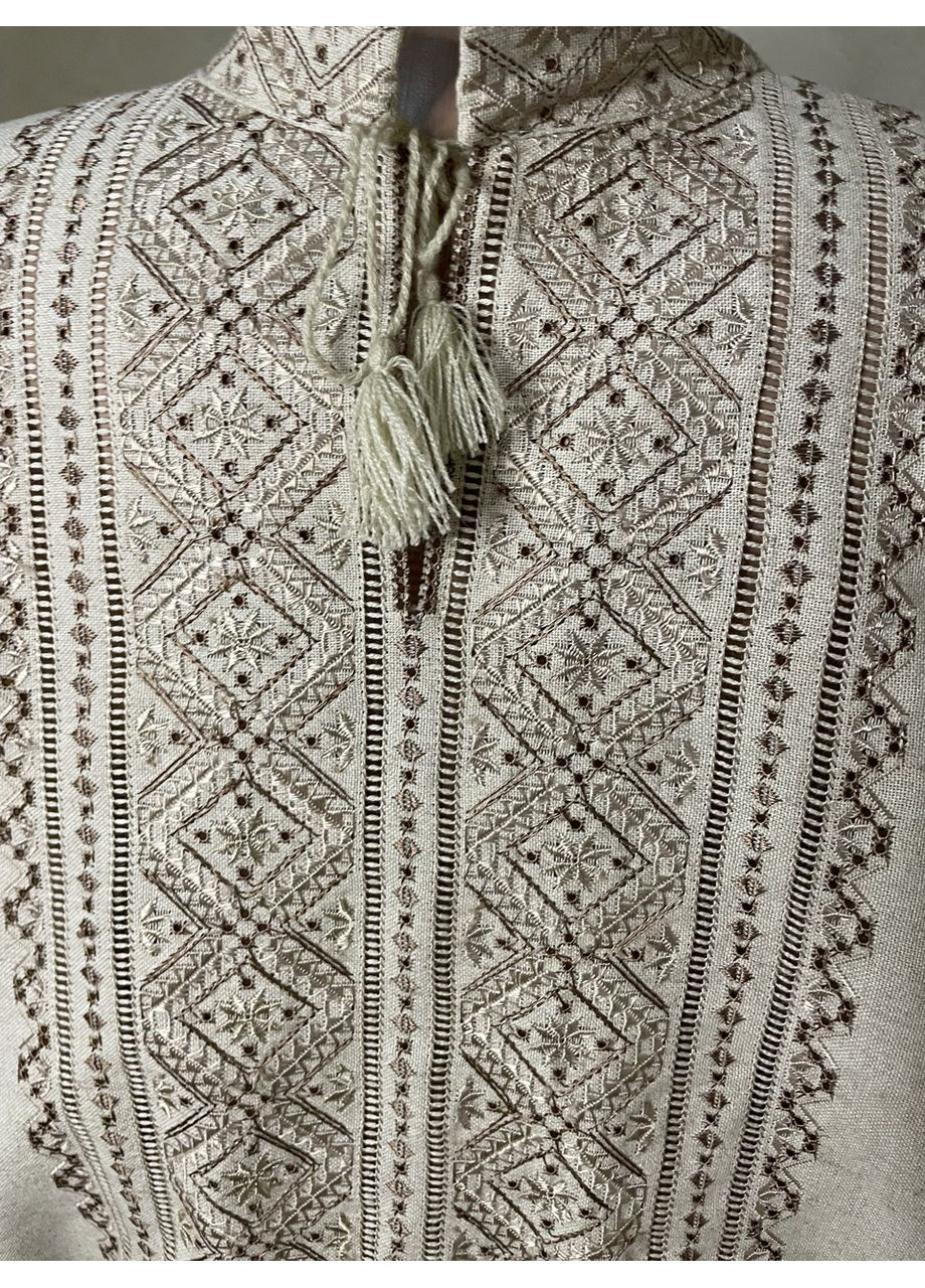 Серая стильная мужская вышиванка на белом домотканом полотне ручной работы ч-1010. xl (371907738)